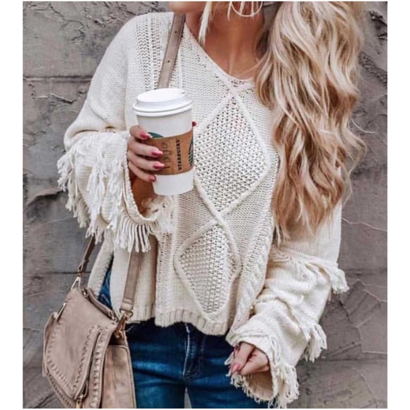 BellanBlue Sweaters - Cozy Cable Knit Fringe Sleeve Oversized Sweater Top